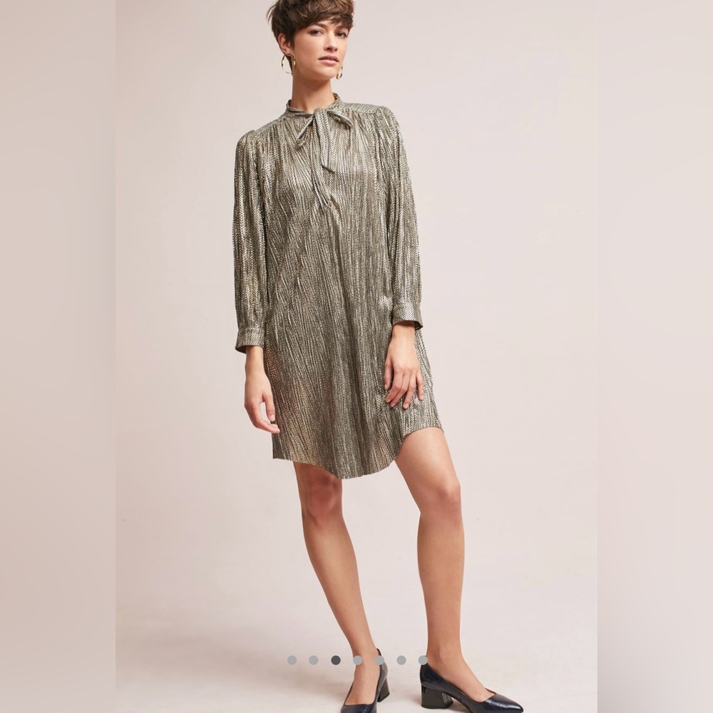 Anthropologie Metallic Long Sleeve Dress